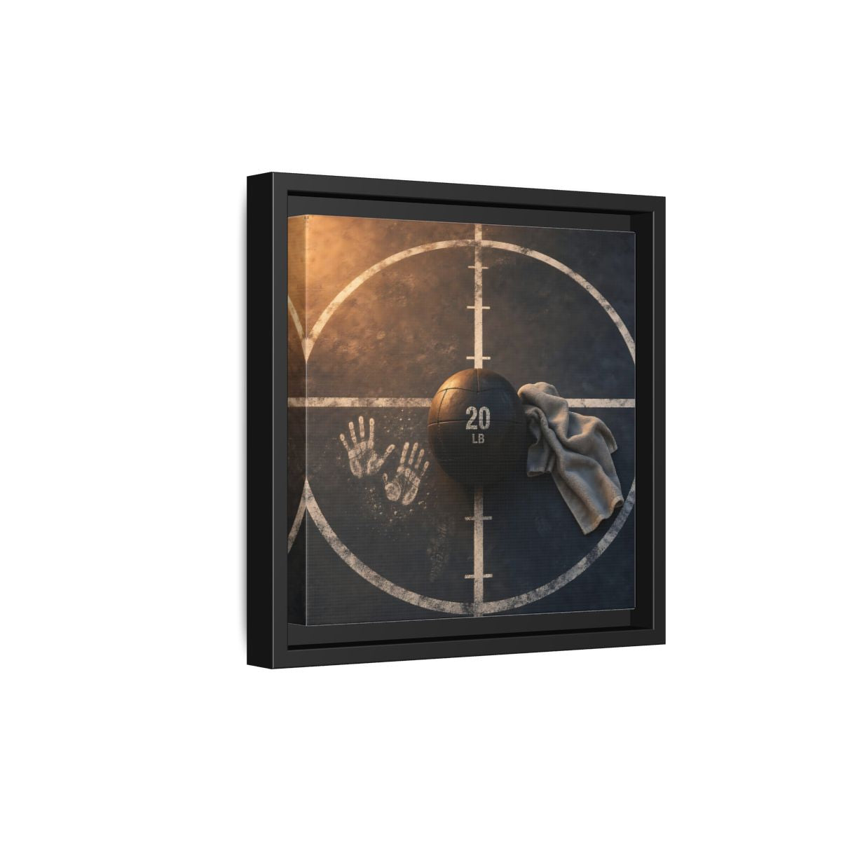 Side Mockup 21. Medicine Ball And Towel shown as framed canvas print