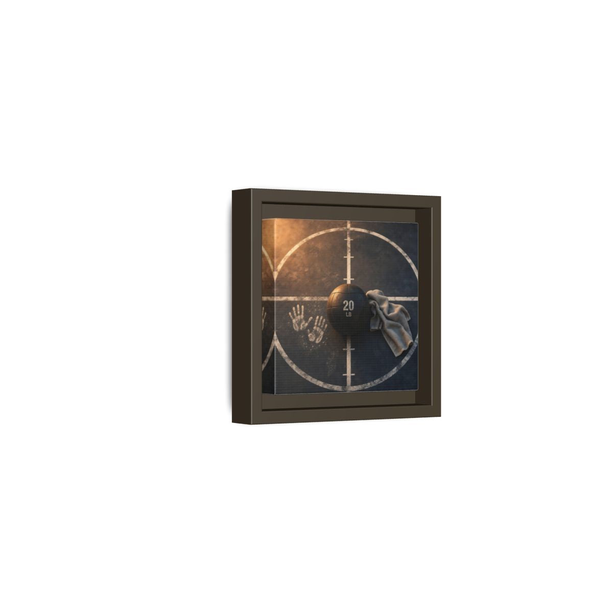 Side Mockup 23. Medicine Ball And Towel shown as framed canvas print