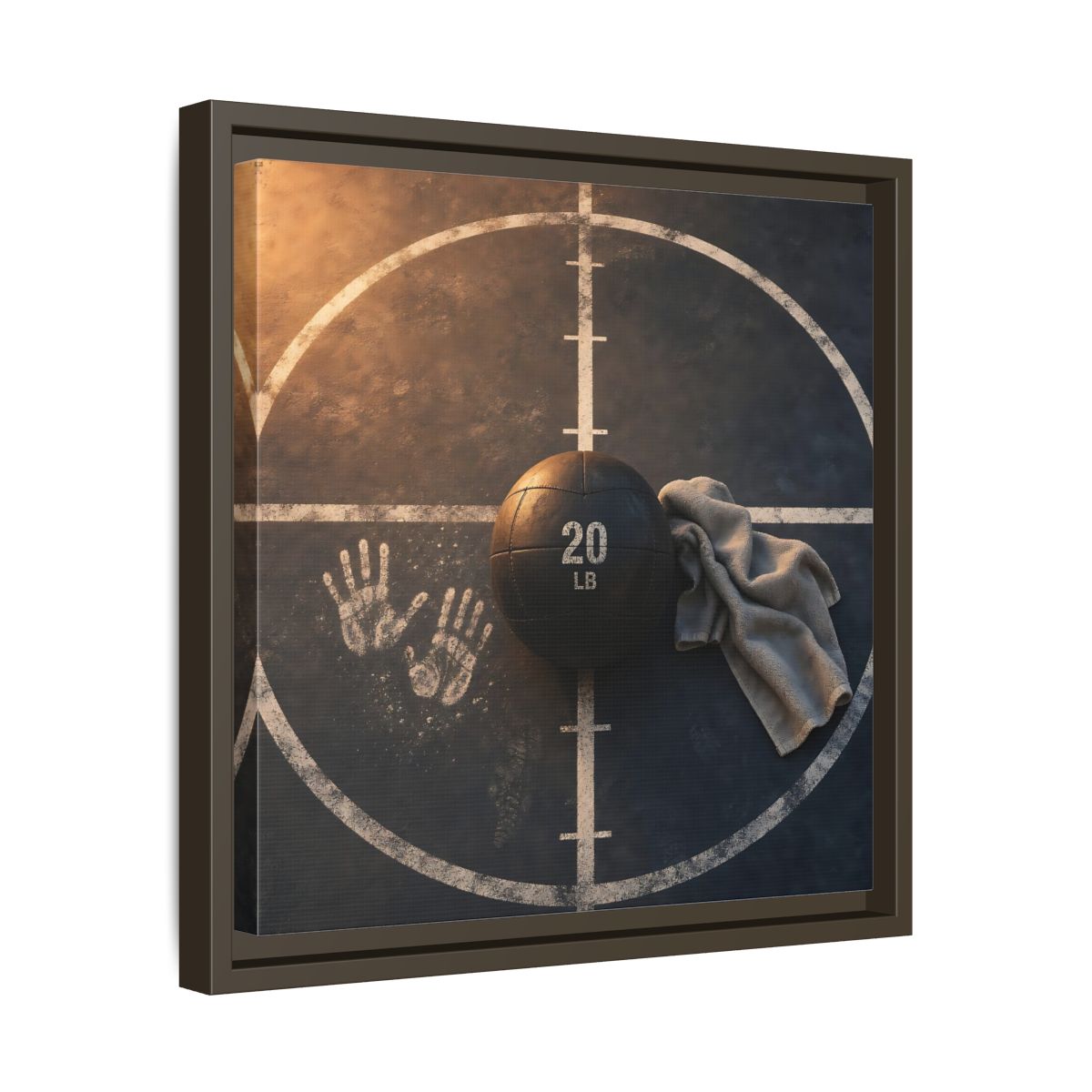 Side Mockup 29. Medicine Ball And Towel shown as framed canvas print