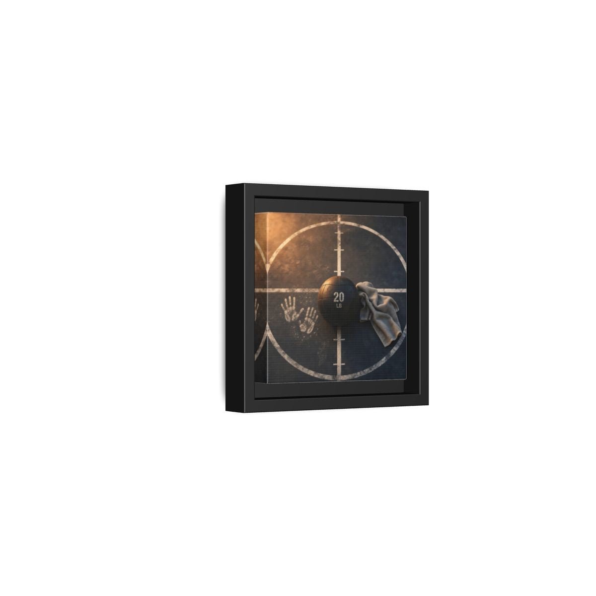 Side Mockup 24. Medicine Ball And Towel shown as framed canvas print