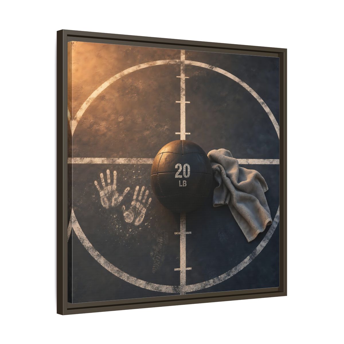 Side Mockup 27. Medicine Ball And Towel shown as framed canvas print