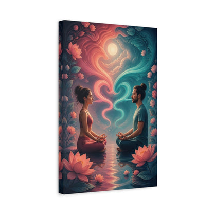 Side Mockup 4. Meditating Couple With Lotus shown as canvas print
