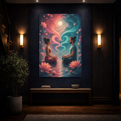 Mockup 4. Meditating Couple With Lotus shown as canvas print