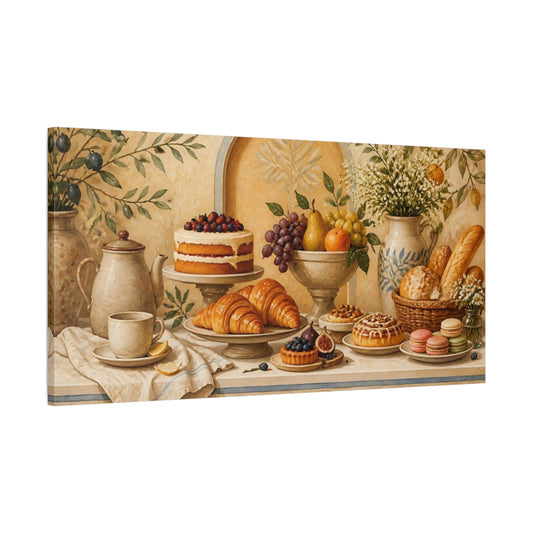 Main Mockup. Mediterranean Breakfast Table shown as canvas print