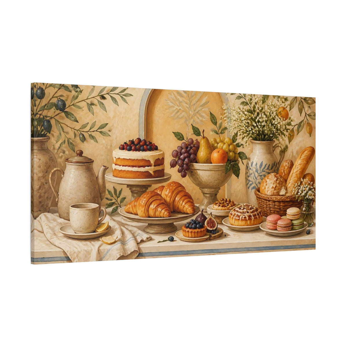 Side Mockup 2. Mediterranean Breakfast Table shown as canvas print
