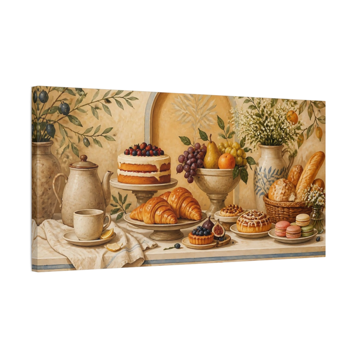 Side Mockup 1. Mediterranean Breakfast Table shown as canvas print