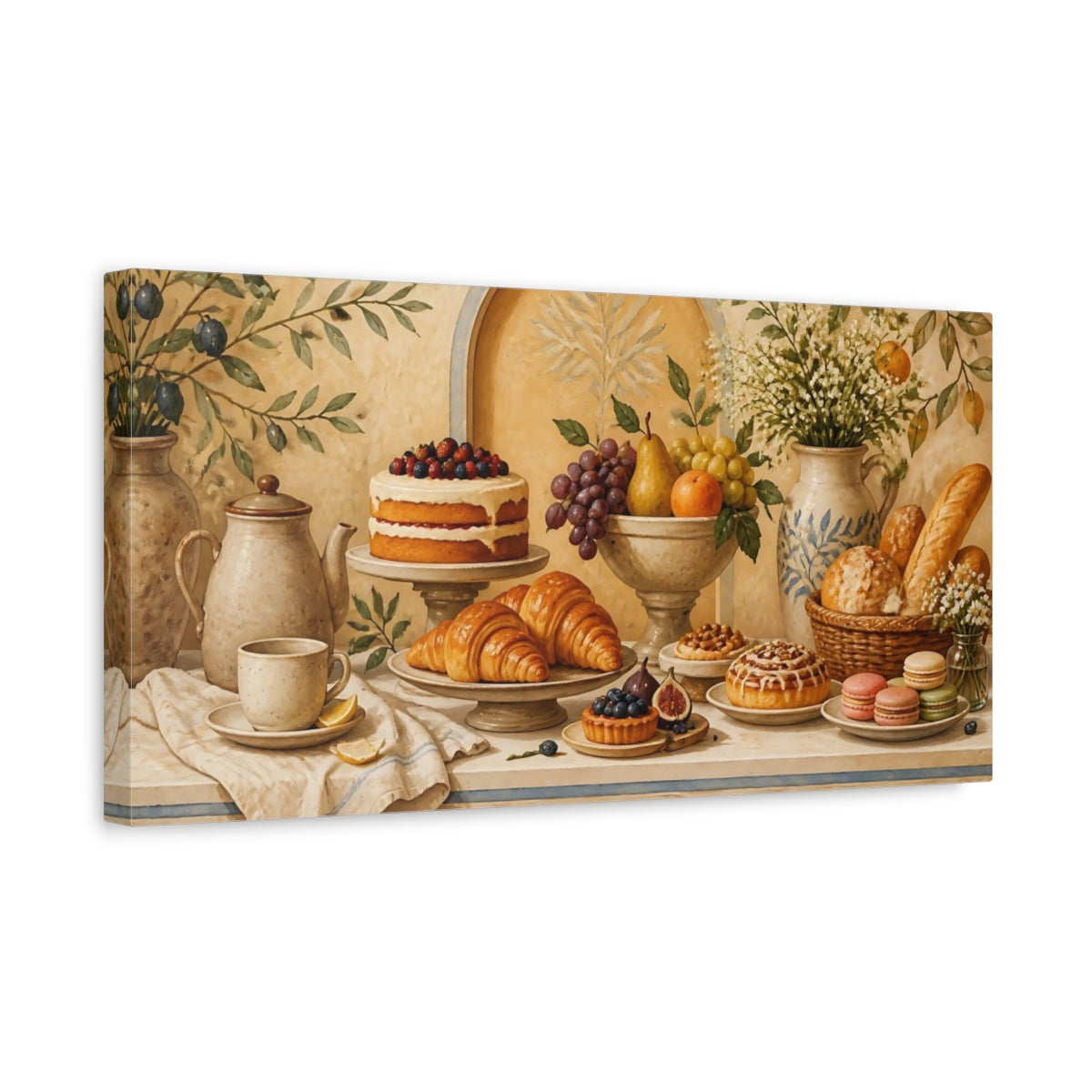 Side Mockup 3. Mediterranean Breakfast Table shown as canvas print