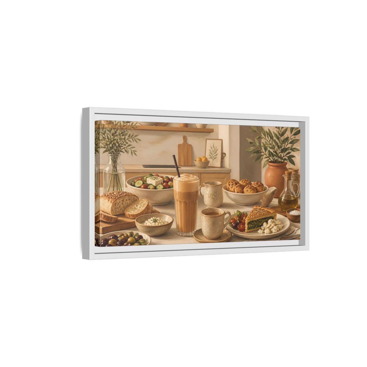 Side Mockup 6. Mediterranean Breakfast Table shown as framed canvas print