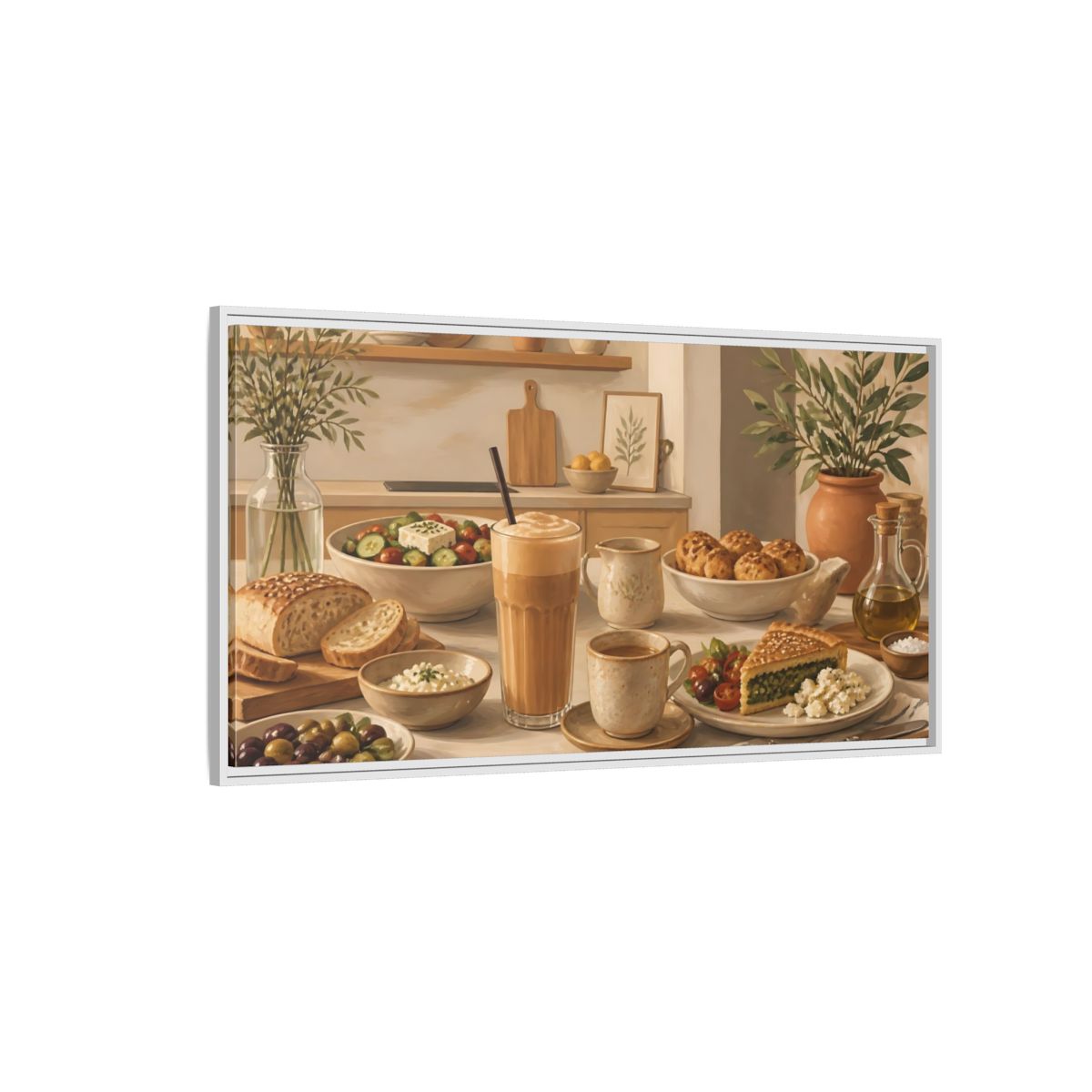 Side Mockup 3. Mediterranean Breakfast Table shown as framed canvas print