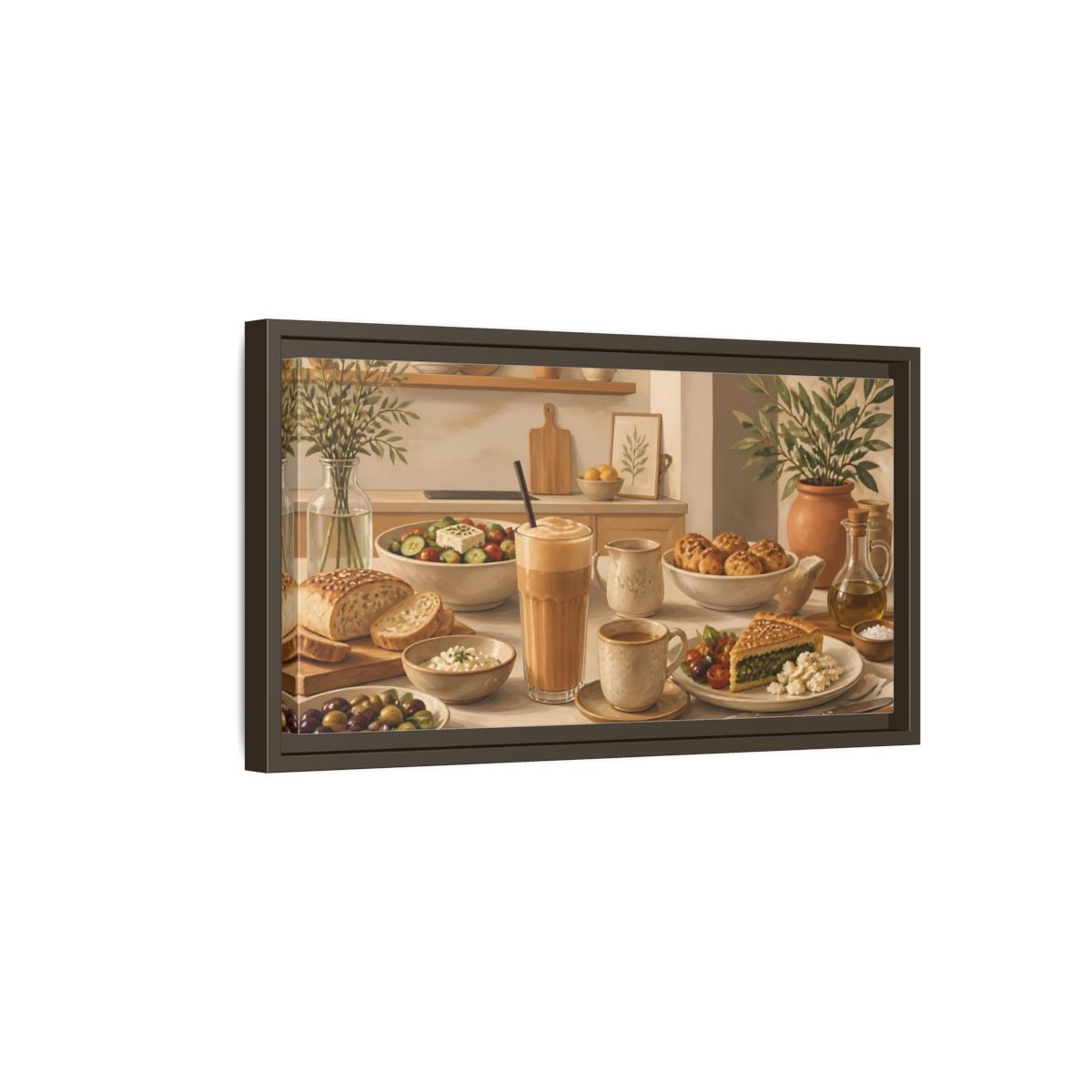 Side Mockup 7. Mediterranean Breakfast Table shown as framed canvas print