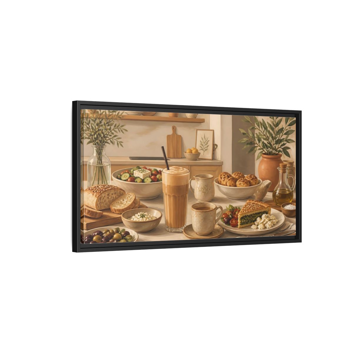 Side Mockup 2. Mediterranean Breakfast Table shown as framed canvas print
