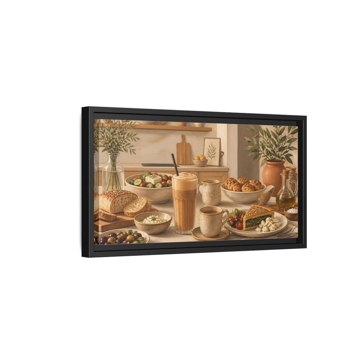 Side Mockup 8. Mediterranean Breakfast Table shown as framed canvas print