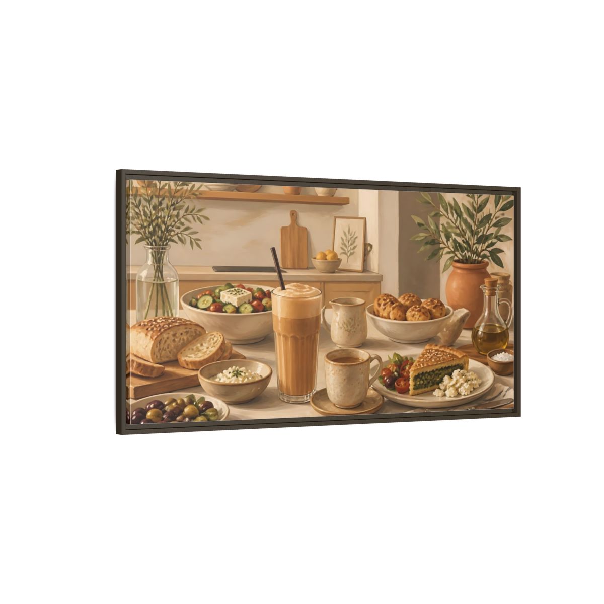 Side Mockup 4. Mediterranean Breakfast Table shown as framed canvas print