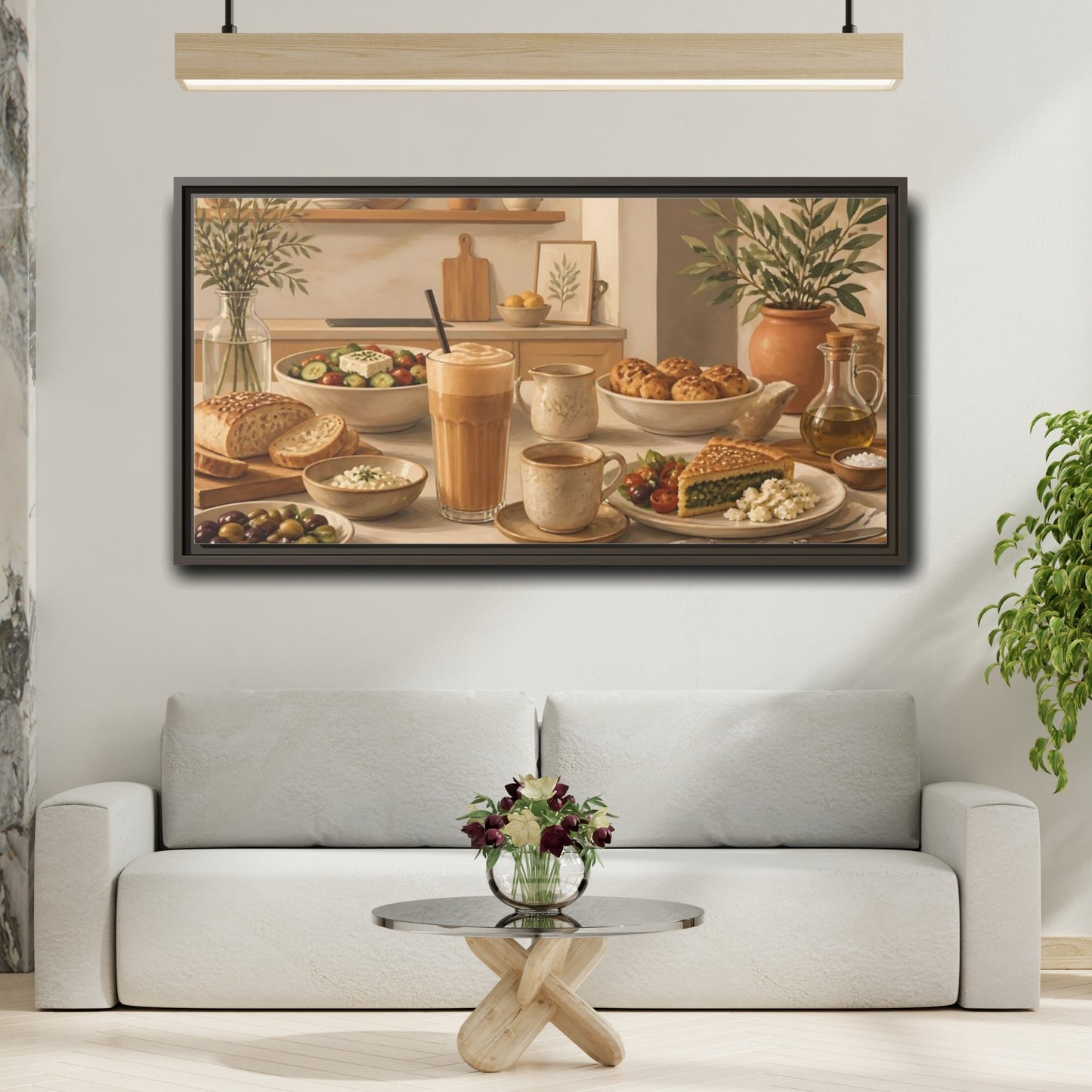 Mockup 2. Mediterranean Breakfast Table shown as framed canvas print