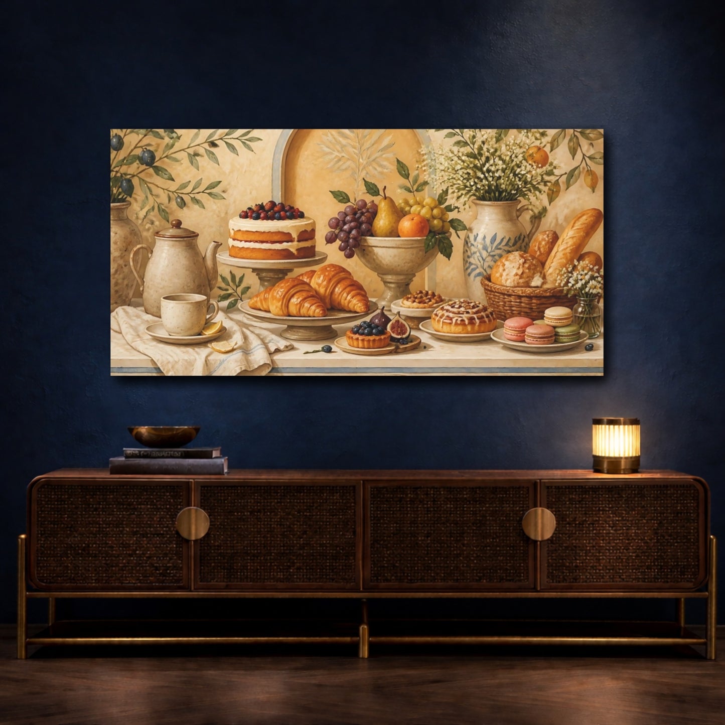 Mockup 4. Mediterranean Breakfast Table shown as canvas print
