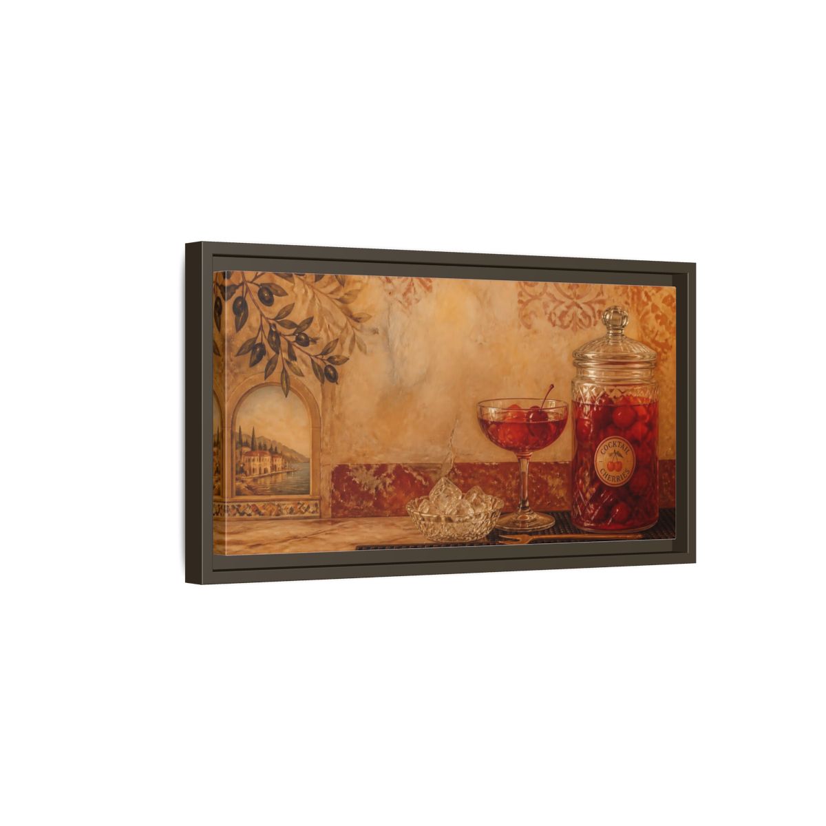 Side Mockup 7. Mediterranean Cherry Jar shown as framed canvas print