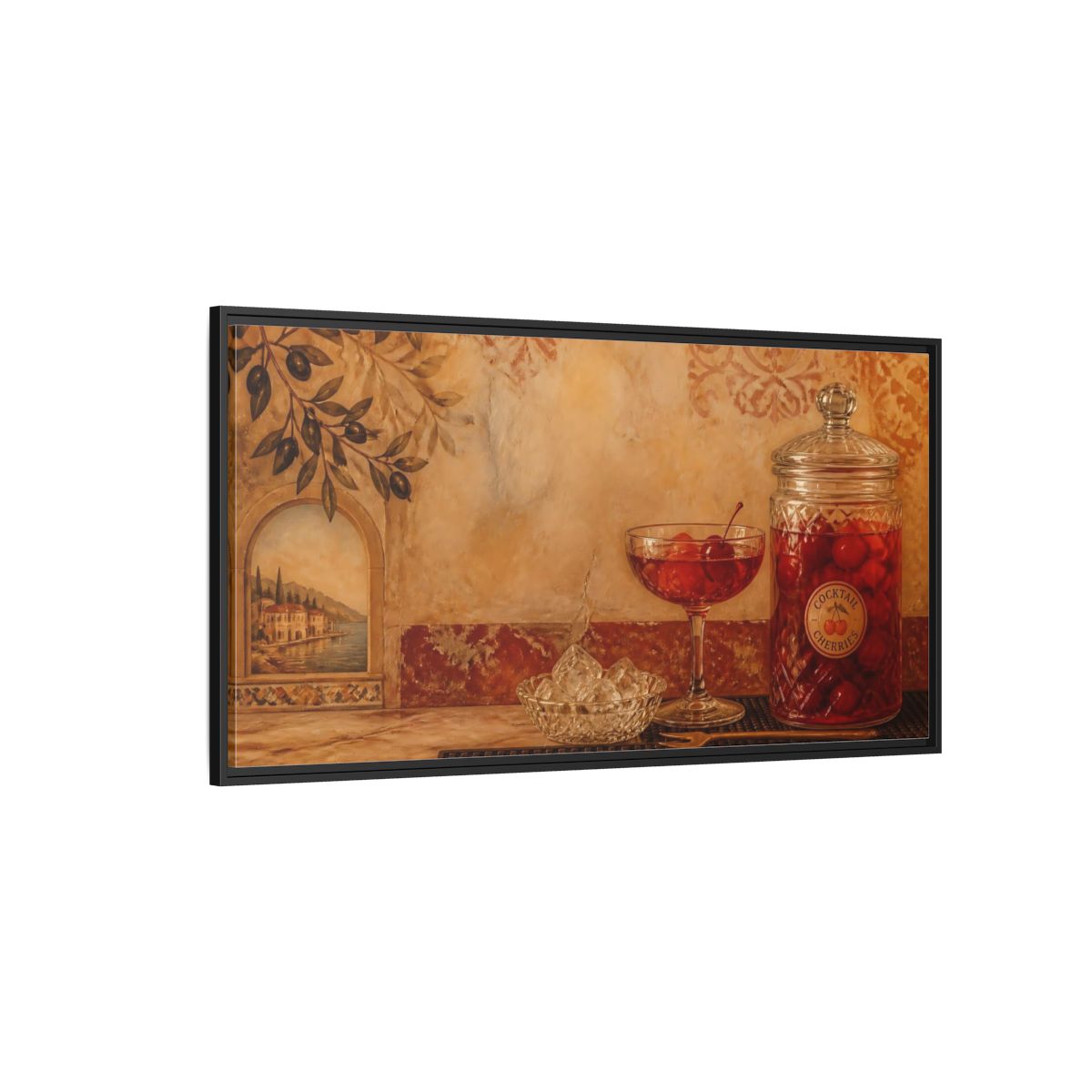Side Mockup 5. Mediterranean Cherry Jar shown as framed canvas print