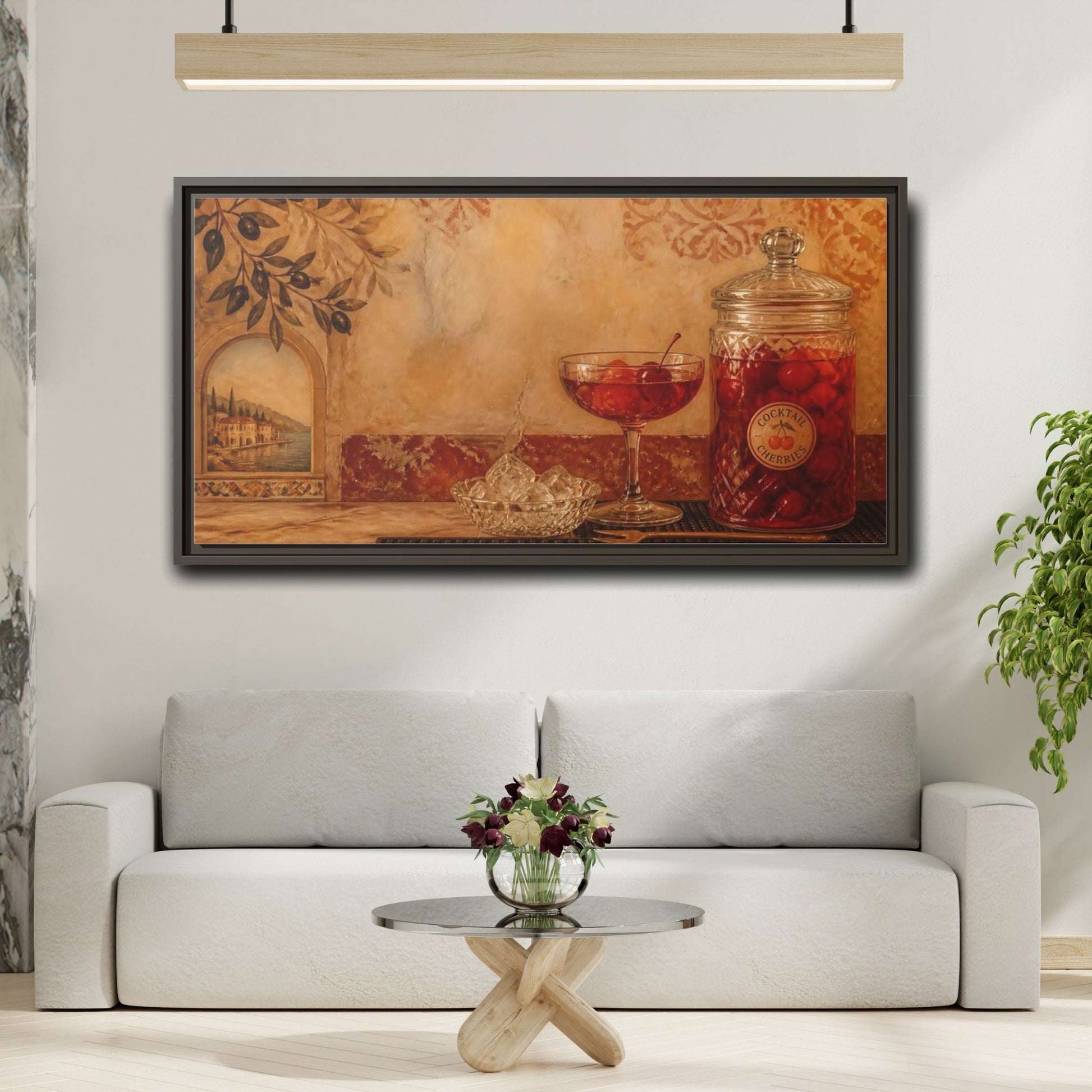 Mockup 2. Mediterranean Cherry Jar shown as framed canvas print