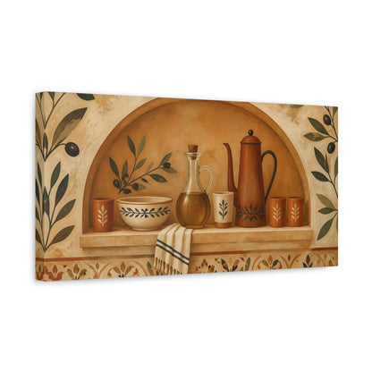 Side Mockup 3. Mediterranean Kitchen Niche shown as canvas print