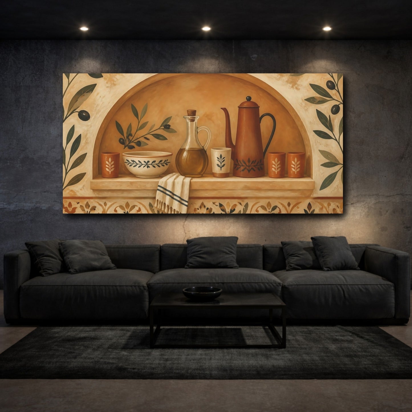 Mockup 3. Mediterranean Kitchen Niche shown as canvas print