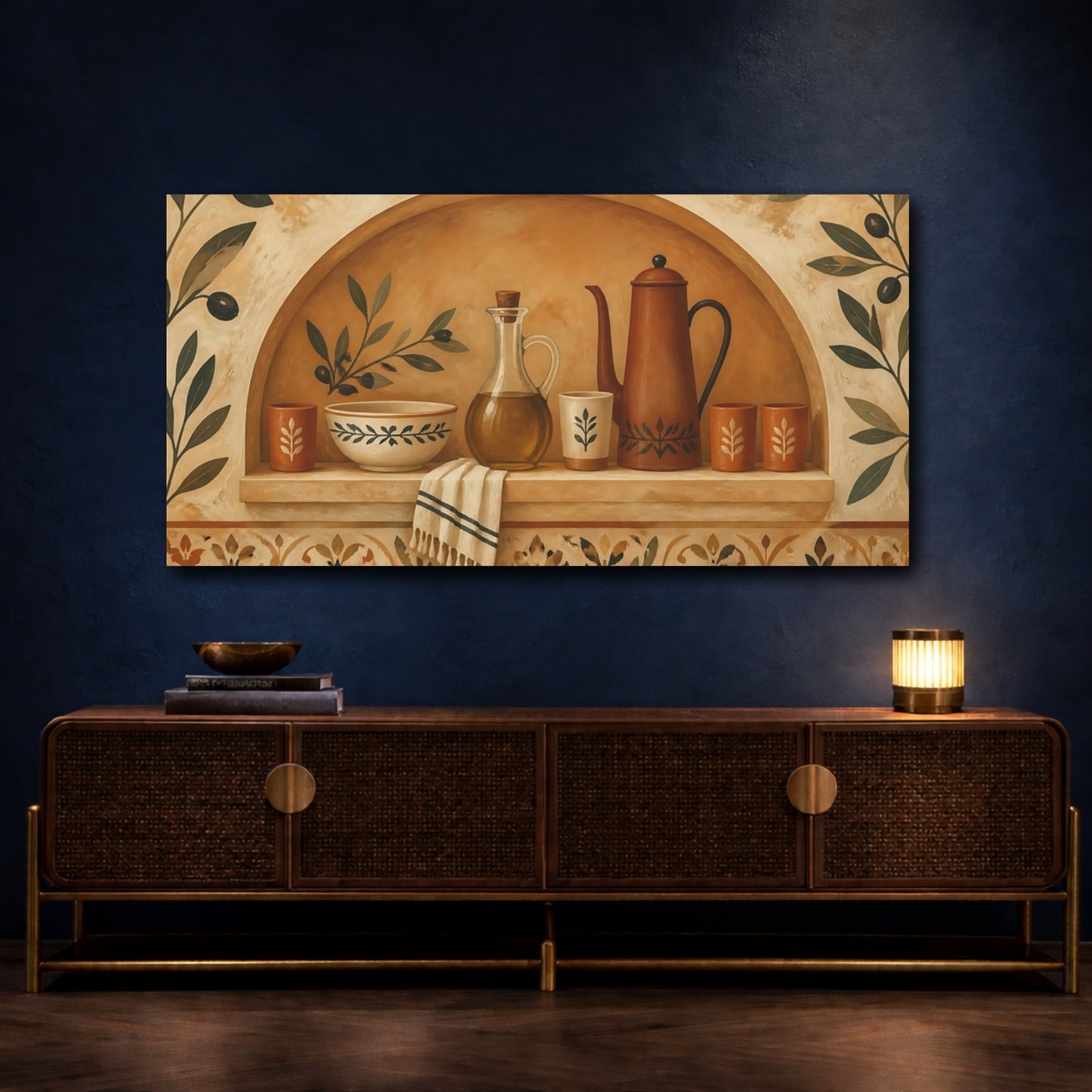 Mockup 4. Mediterranean Kitchen Niche shown as canvas print
