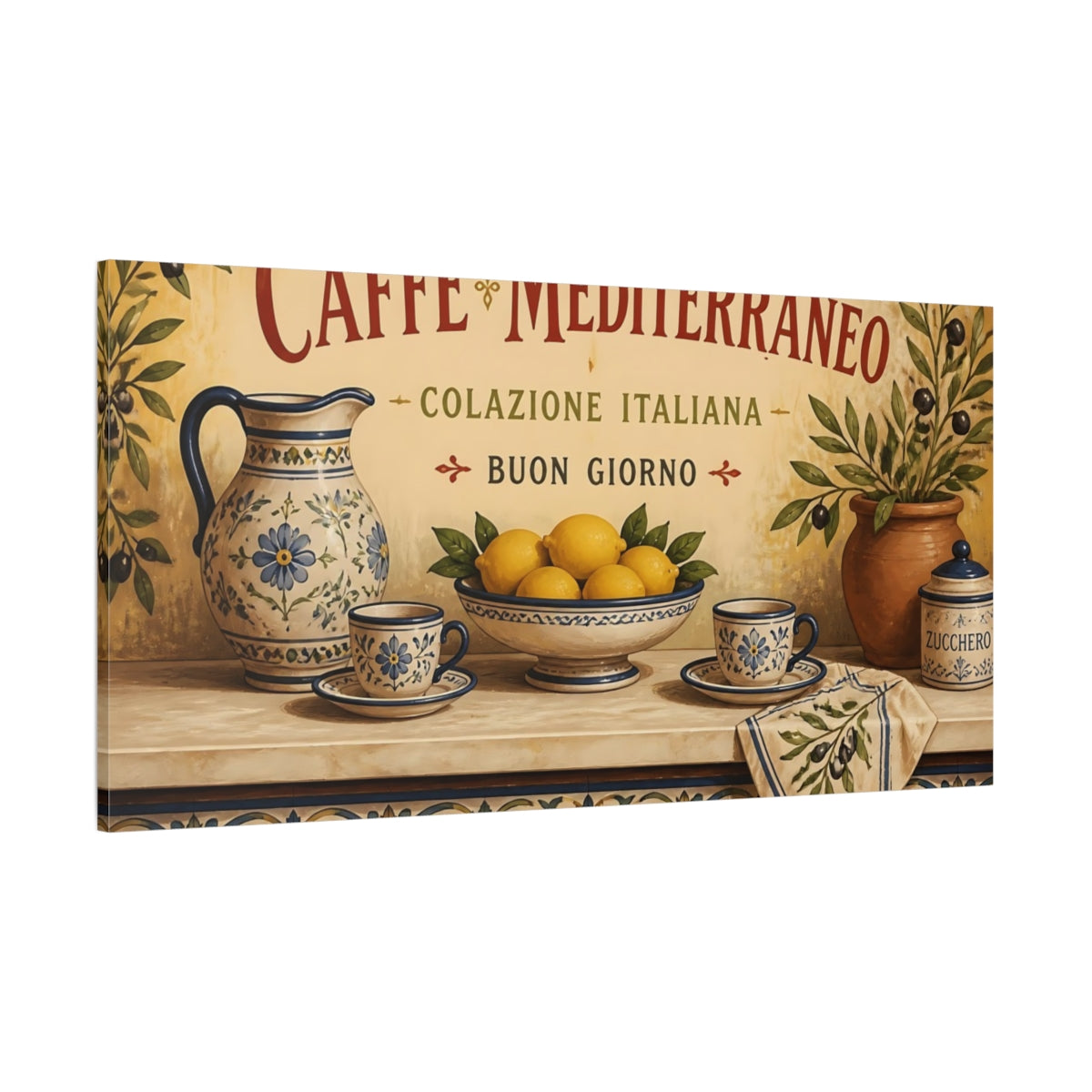 Side Mockup 2. Mediterranean Lemon Breakfast shown as canvas print