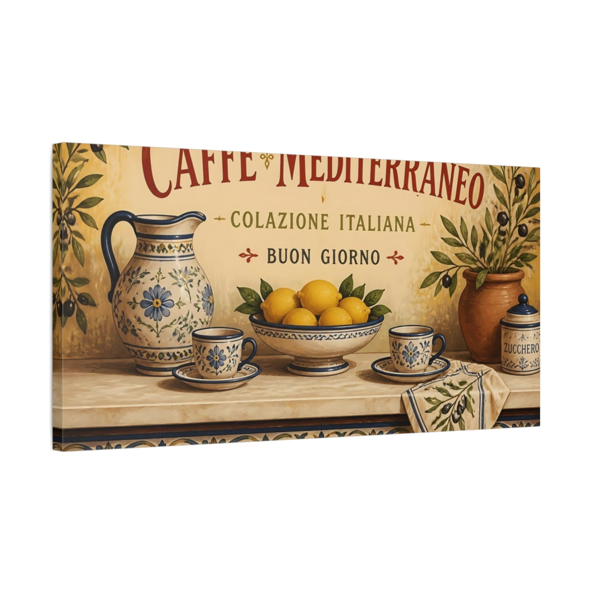 Side Mockup 1. Mediterranean Lemon Breakfast shown as canvas print