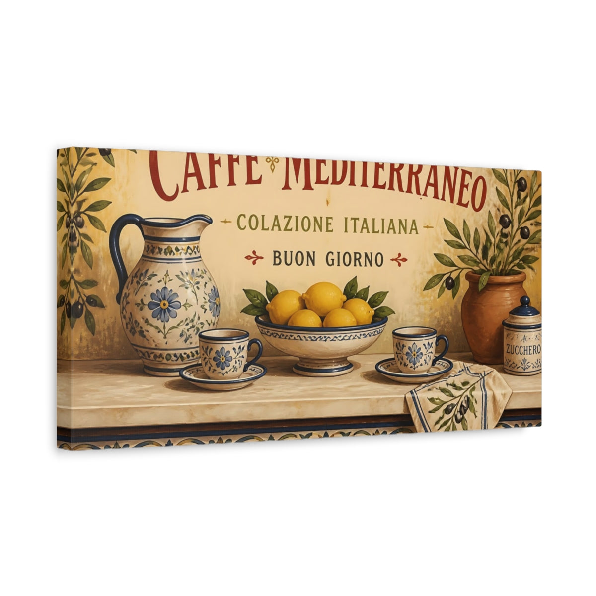 Side Mockup 3. Mediterranean Lemon Breakfast shown as canvas print