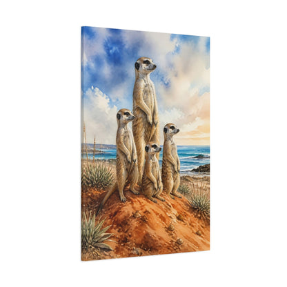 Side Mockup 1. Meerkat Animals By The Sea shown as canvas print