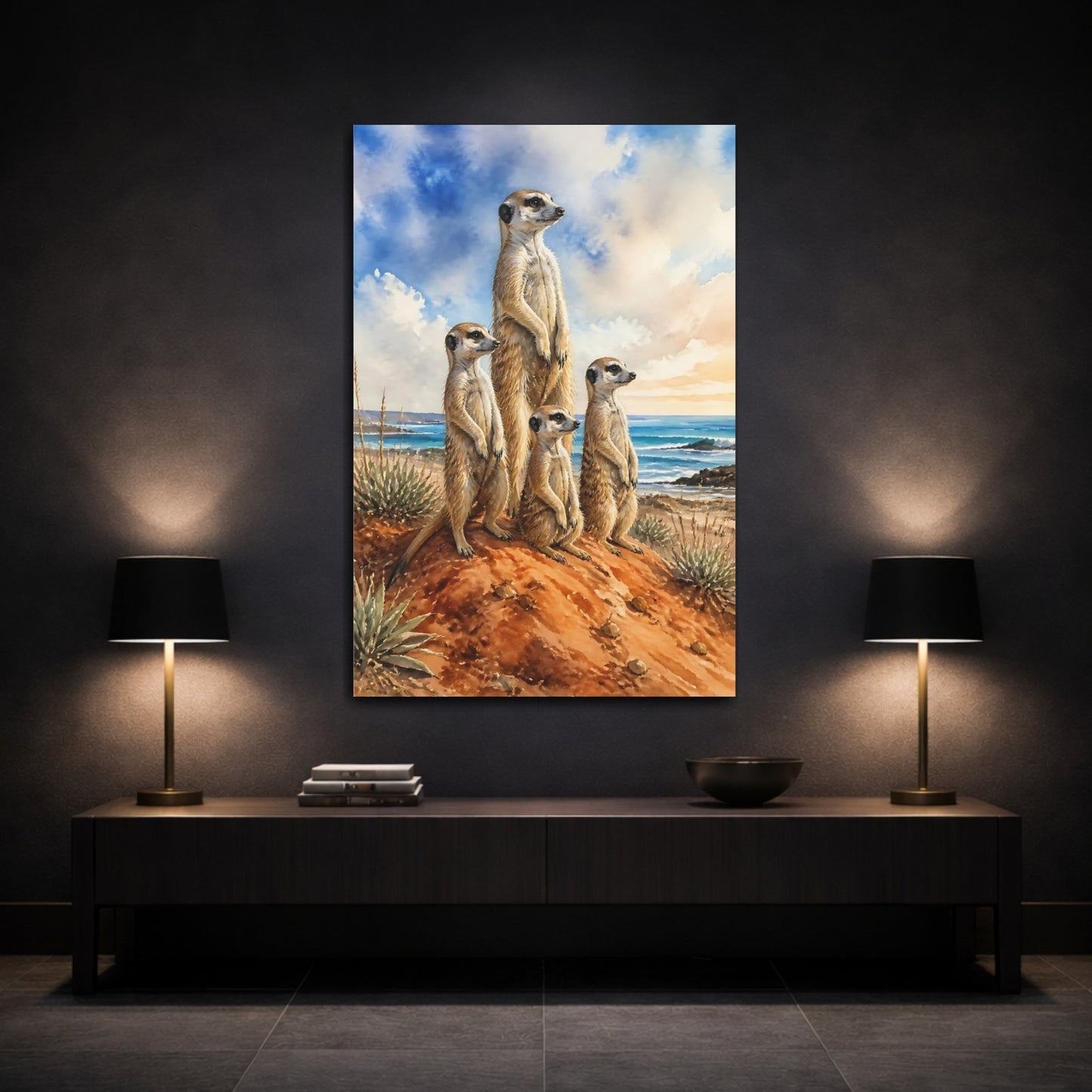 Mockup 3. Meerkat Animals By The Sea shown as canvas print