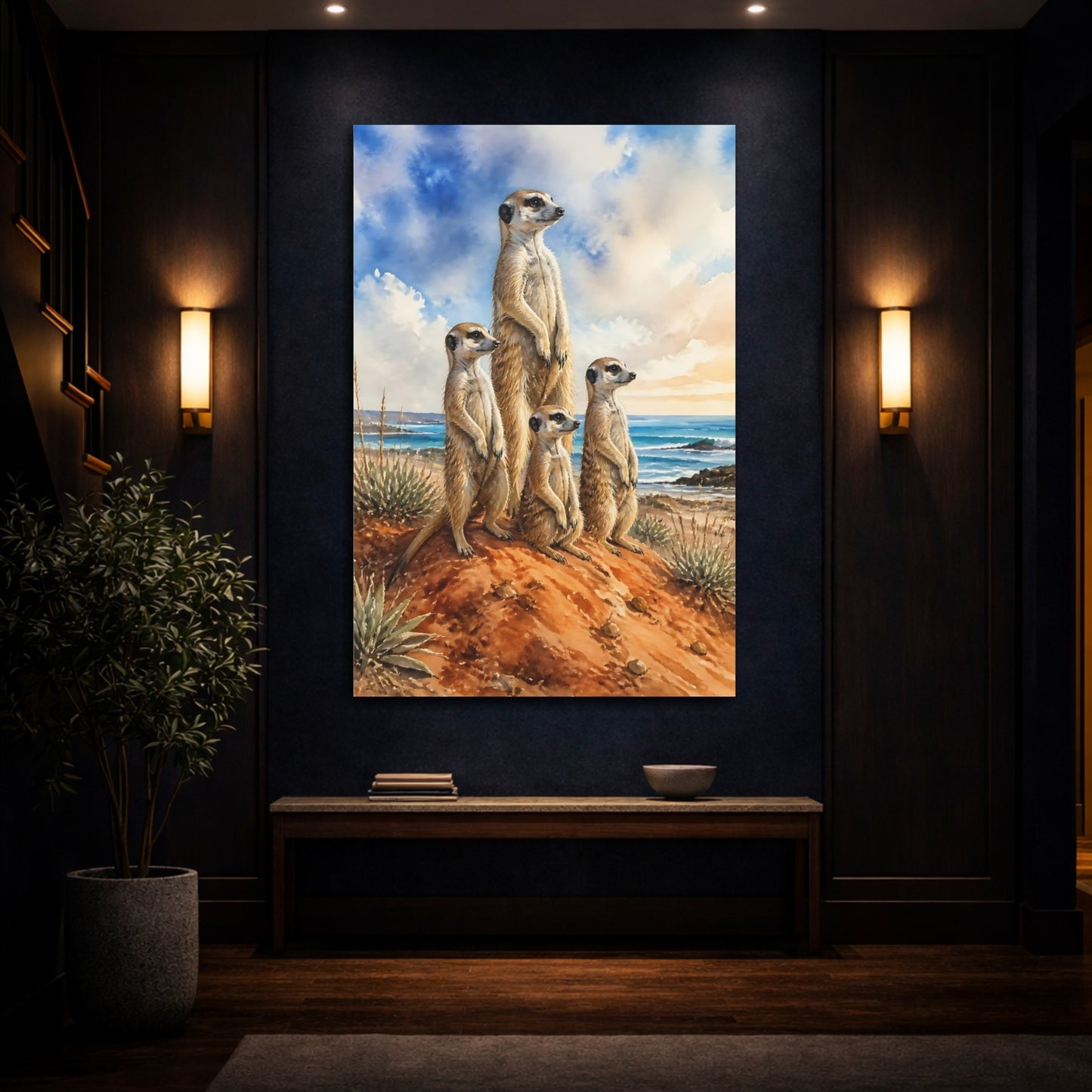 Mockup 4. Meerkat Animals By The Sea shown as canvas print