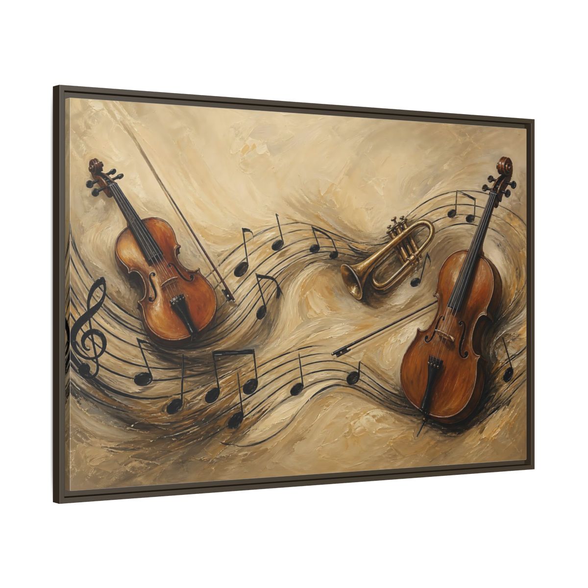 Side Mockup 8. Melodic Violin And Trumpet shown as framed canvas print
