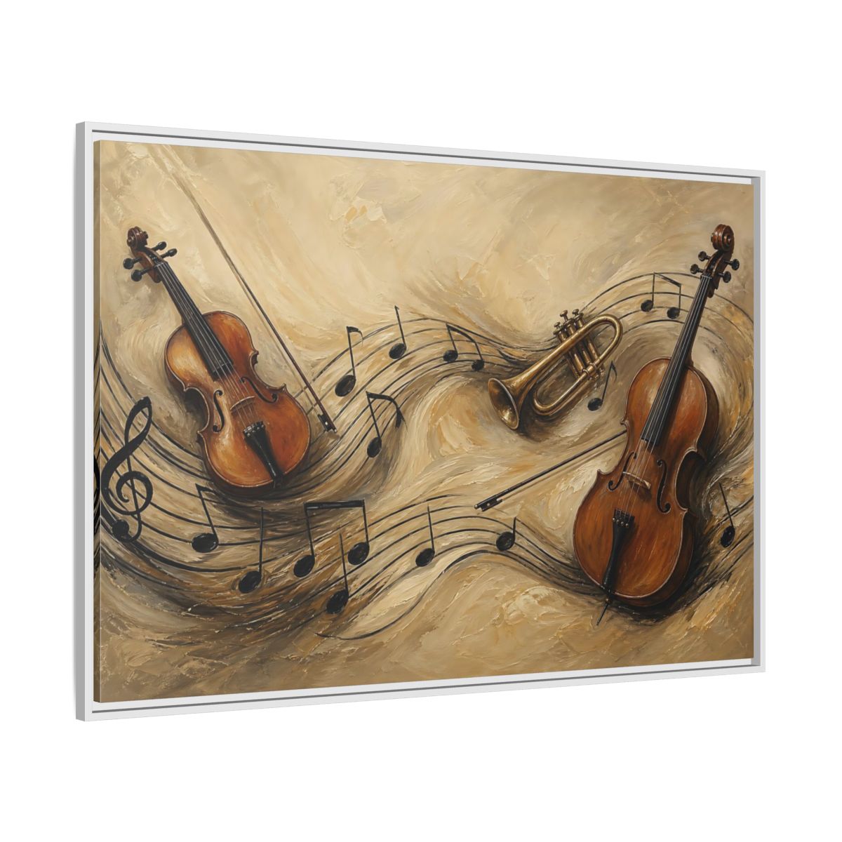 Side Mockup 7. Melodic Violin And Trumpet shown as framed canvas print
