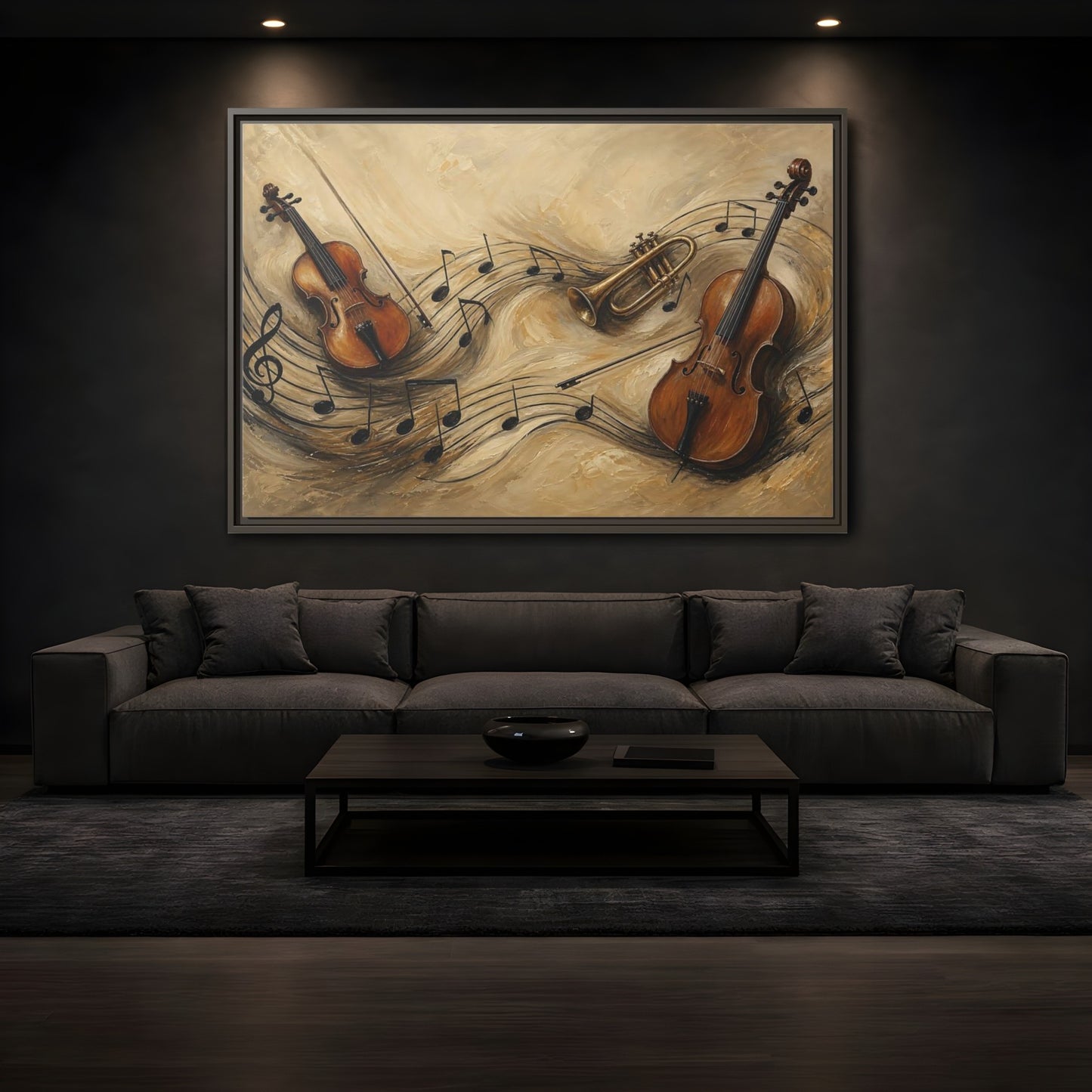 Mockup 3. Melodic Violin And Trumpet shown as framed canvas print