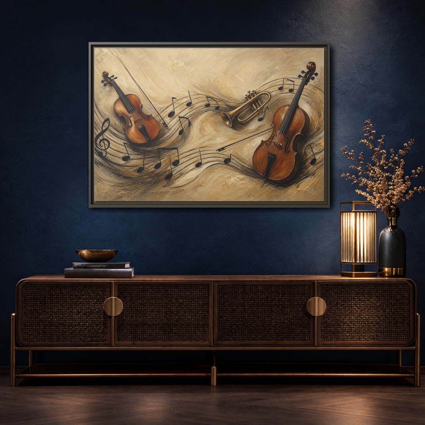 Mockup 4. Melodic Violin And Trumpet shown as framed canvas print