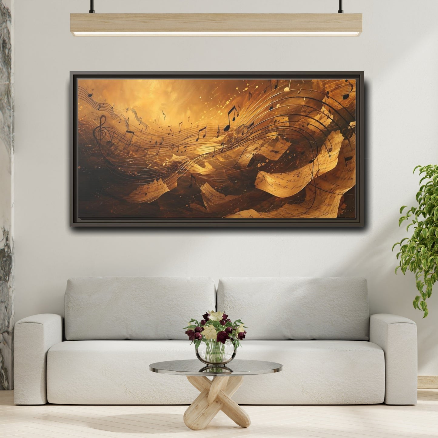 Mockup 2. Melody In Gold shown as framed canvas print