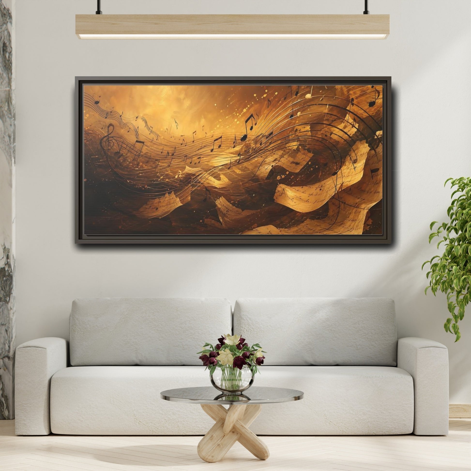 Mockup 2. Melody In Gold shown as framed canvas print