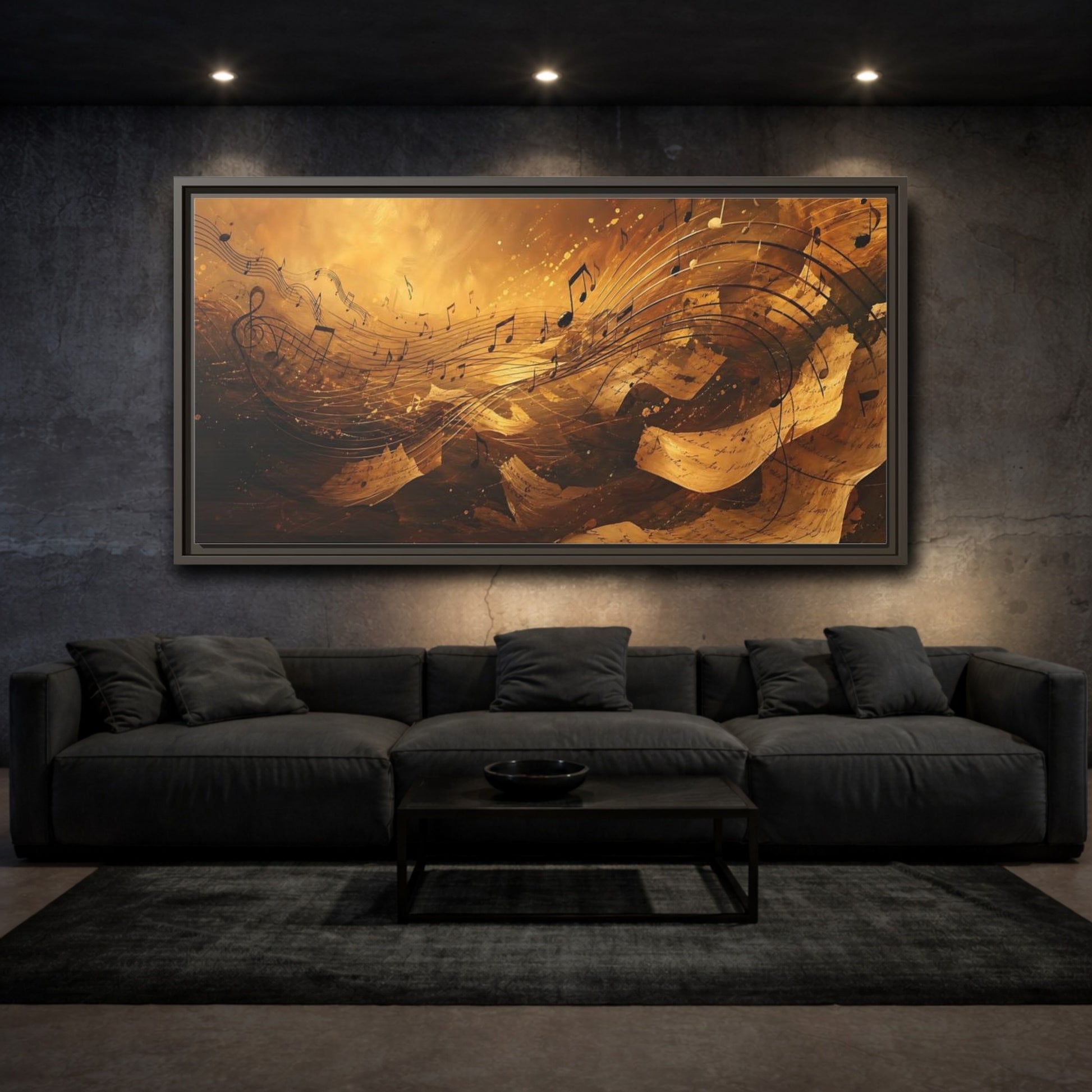 Mockup 3. Melody In Gold shown as framed canvas print