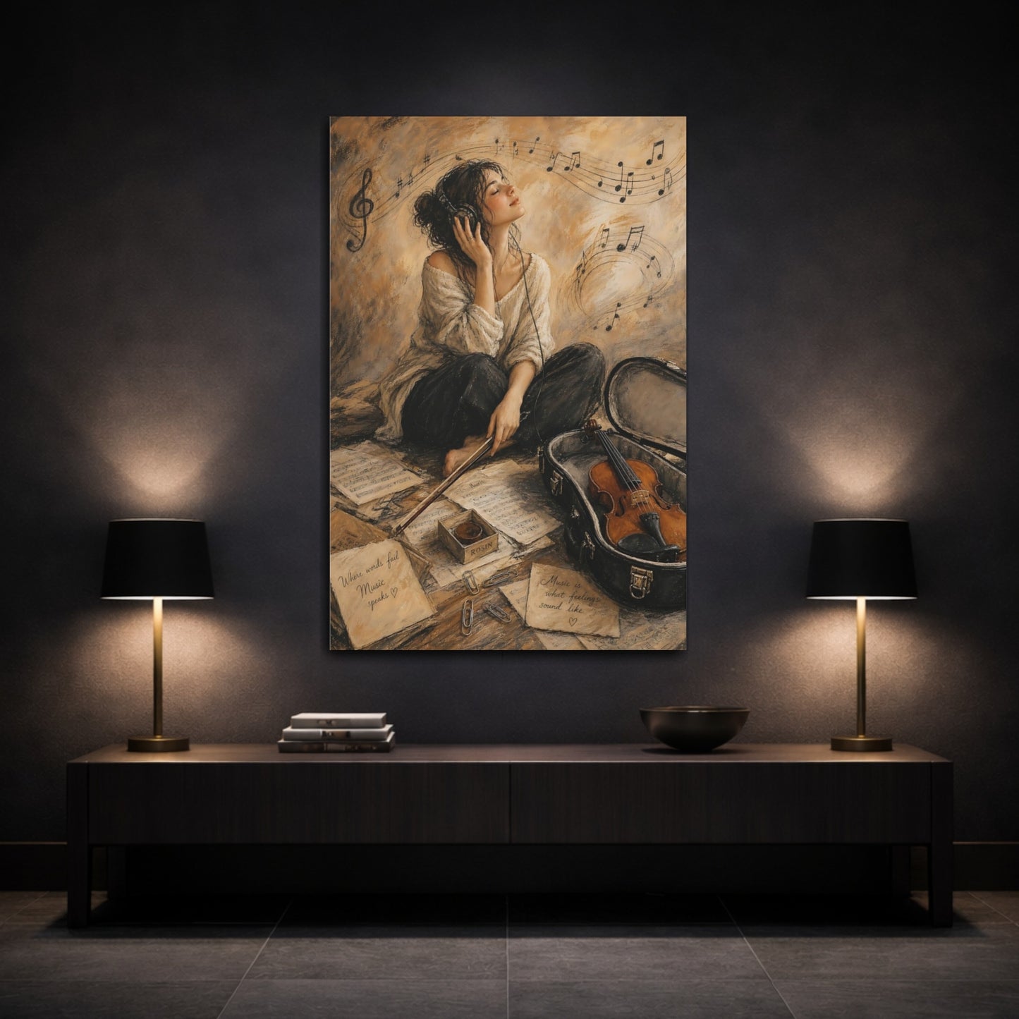 Mockup 3. Melody In Sepia shown as canvas print