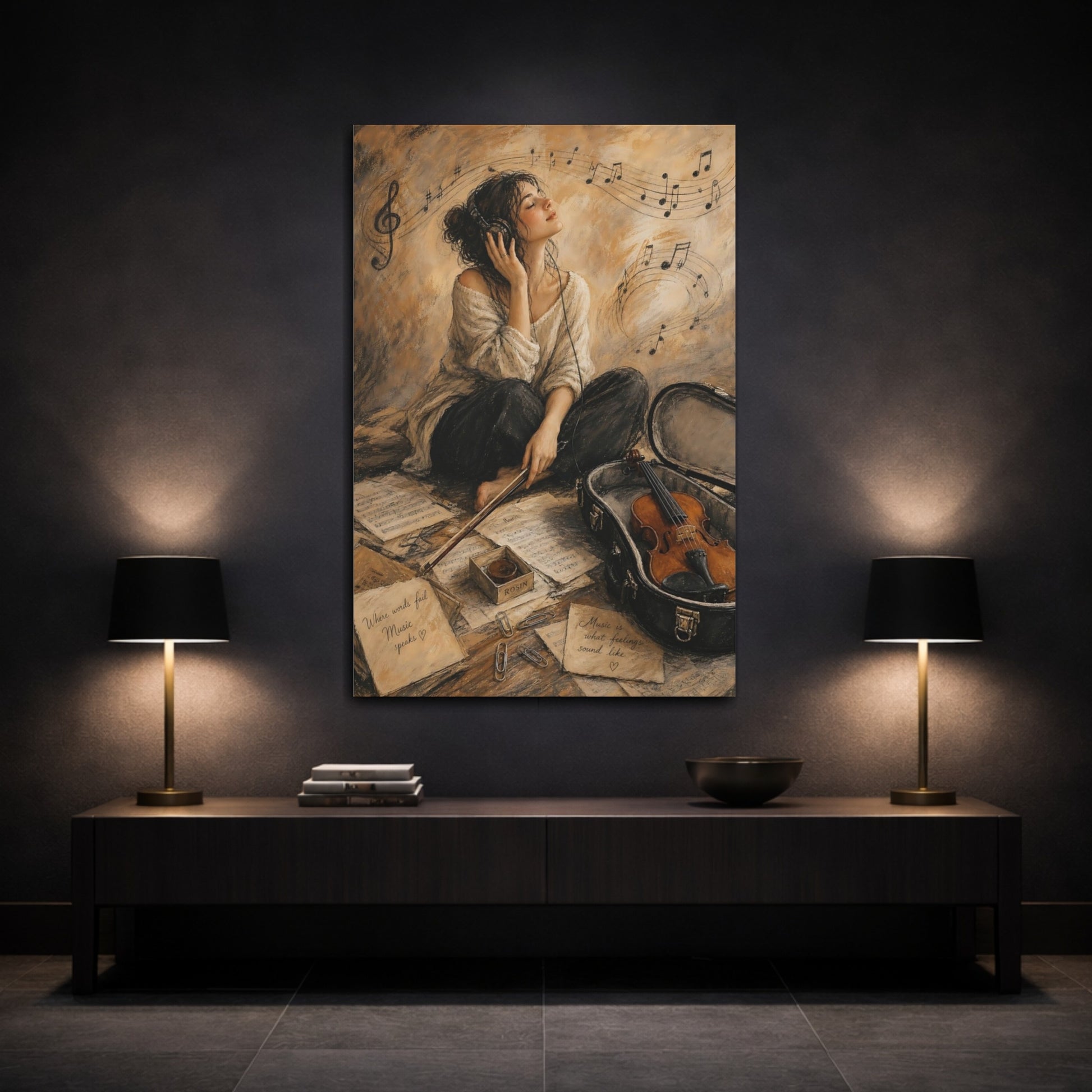 Mockup 3. Melody In Sepia shown as canvas print