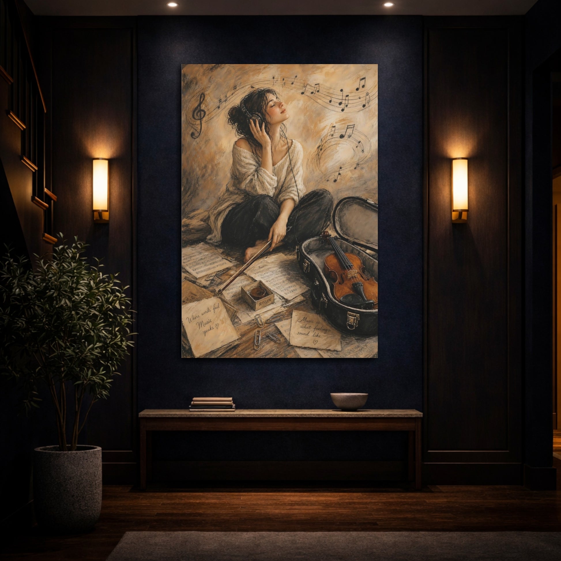 Mockup 4. Melody In Sepia shown as canvas print