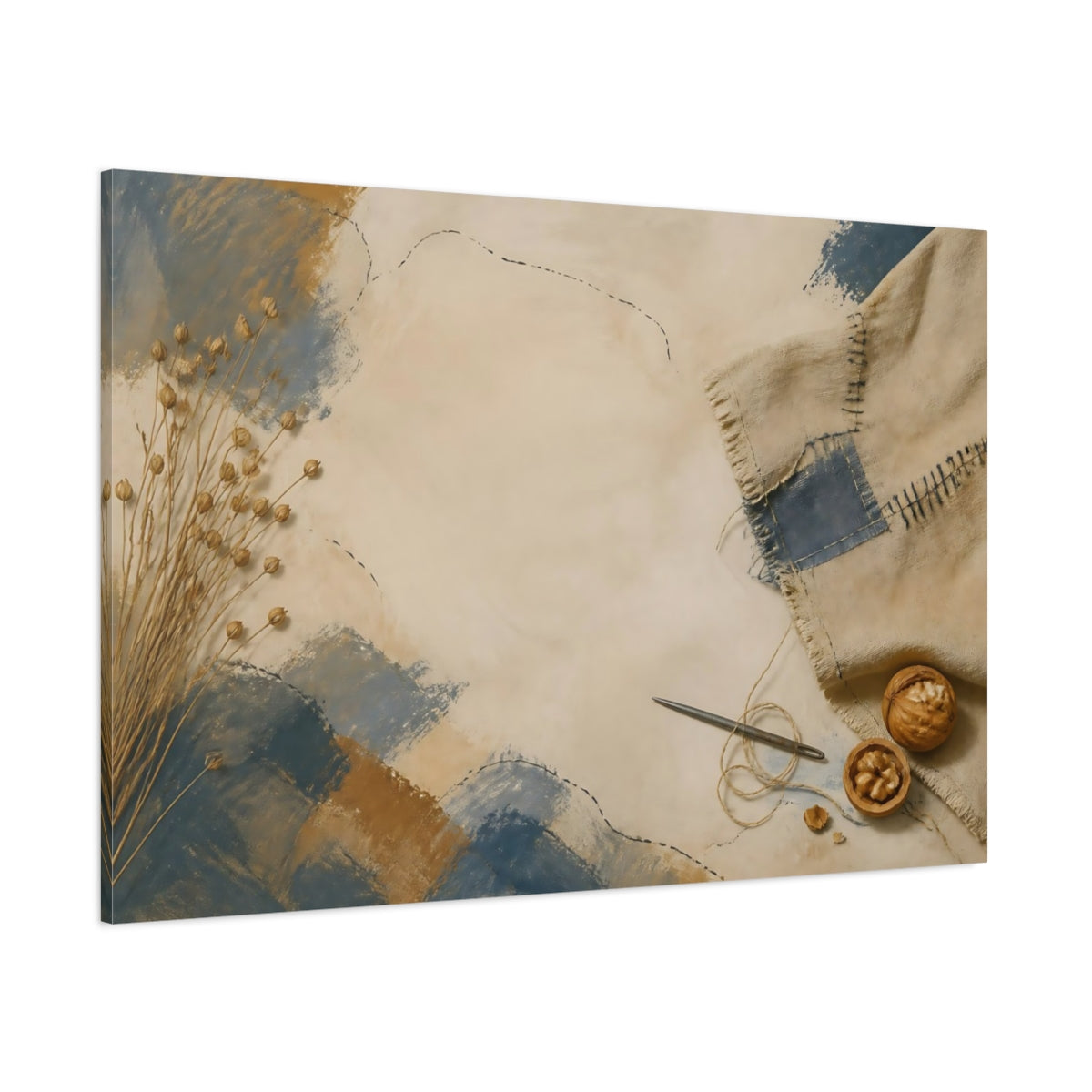 Side Mockup 1. Mended Linen And Flax shown as canvas print