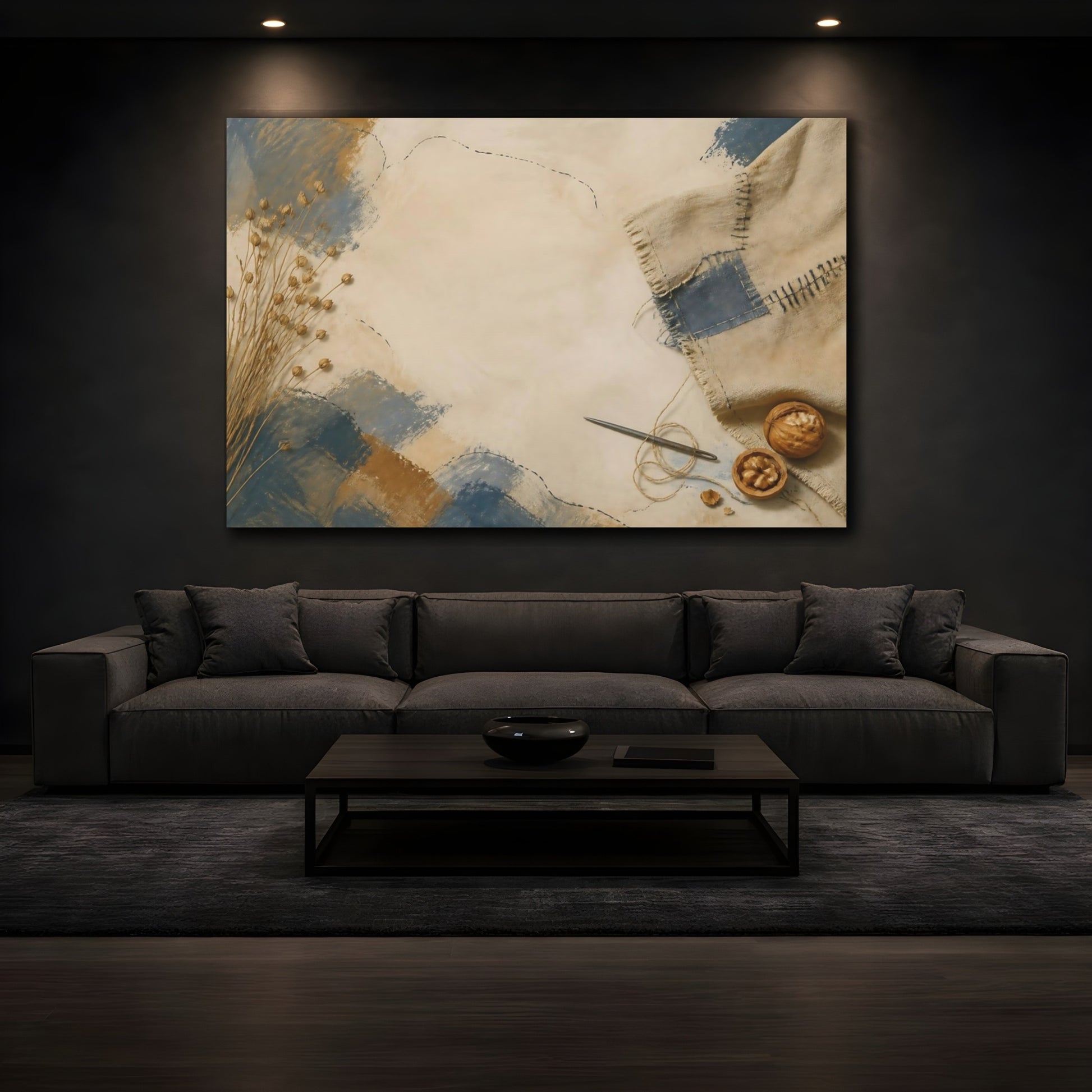Mockup 3. Mended Linen And Flax shown as canvas print