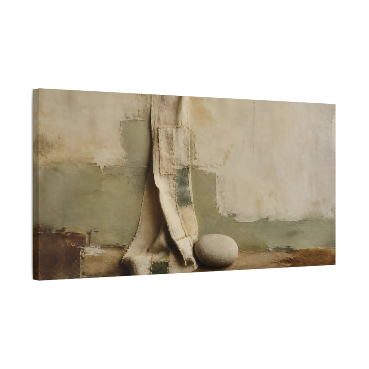 Side Mockup 1. Mended Linen And Stone shown as canvas print