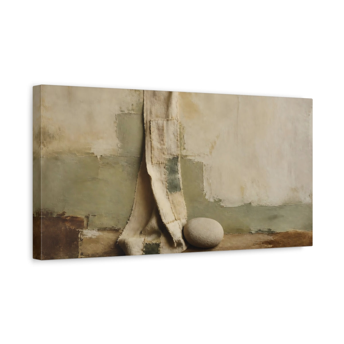 Side Mockup 3. Mended Linen And Stone shown as canvas print