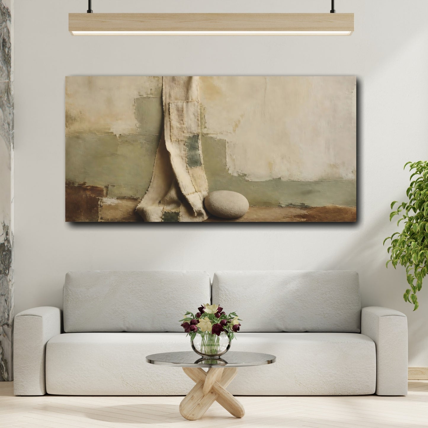 Mockup 2. Mended Linen And Stone shown as canvas print