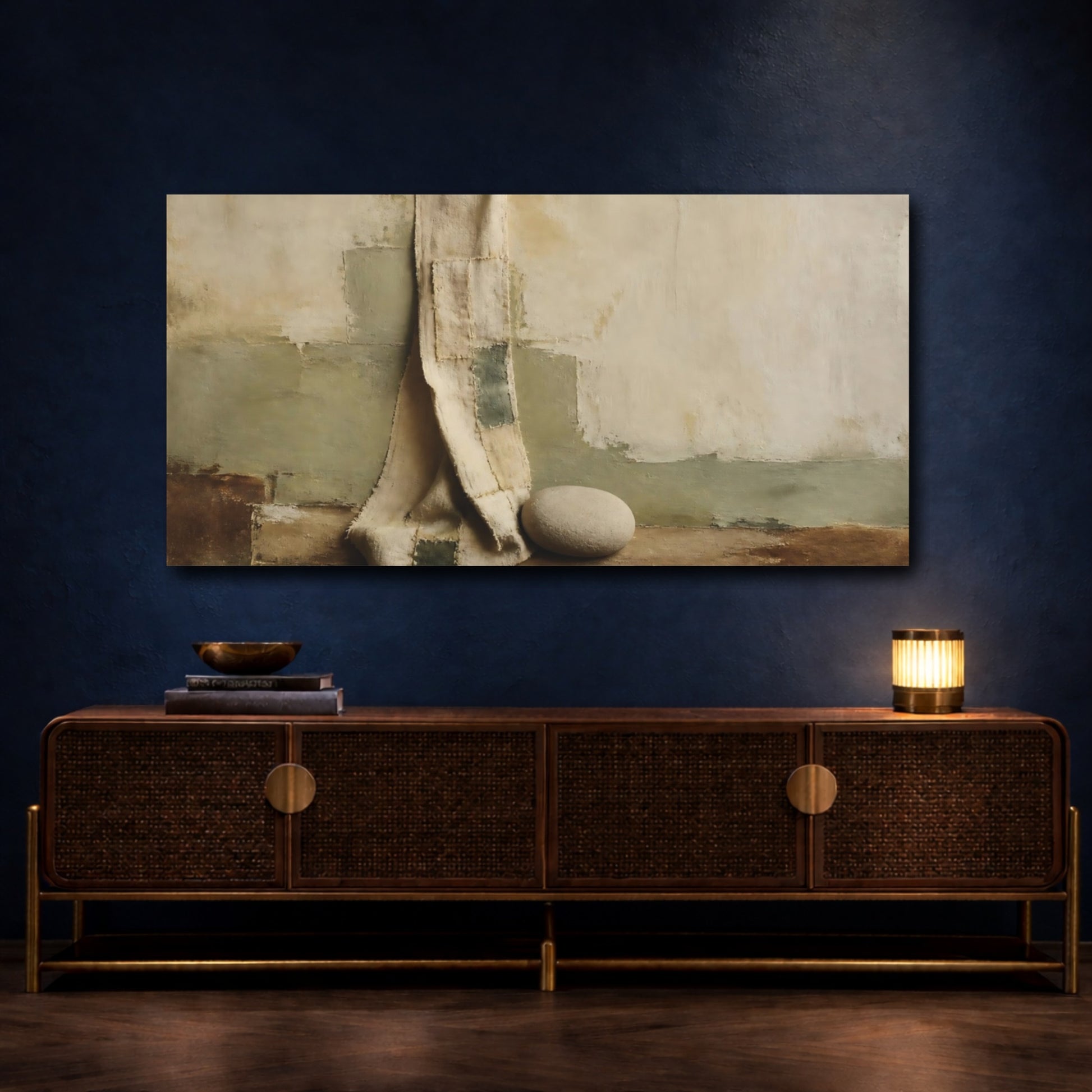 Mockup 4. Mended Linen And Stone shown as canvas print