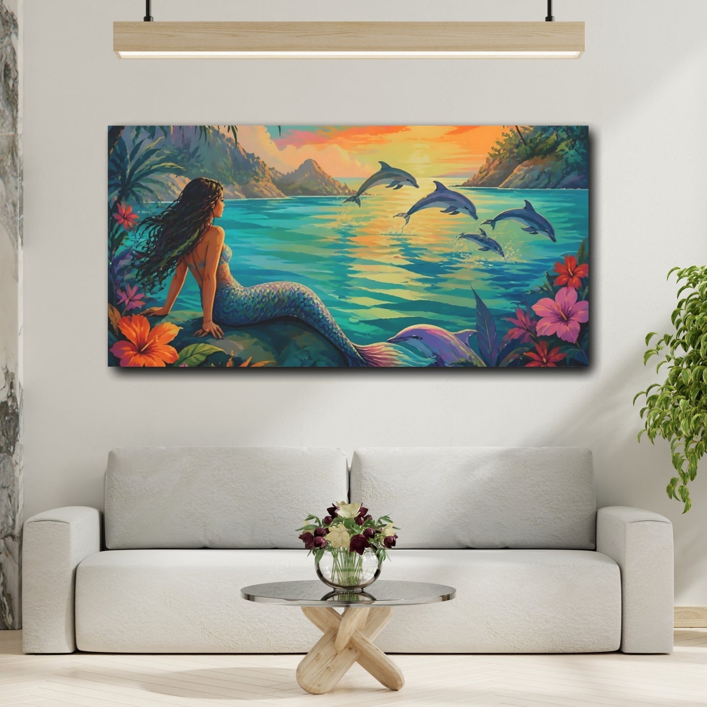 Mockup 2. Mermaid At Sunset Lagoon shown as canvas print