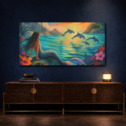 Mockup 4. Mermaid At Sunset Lagoon shown as canvas print