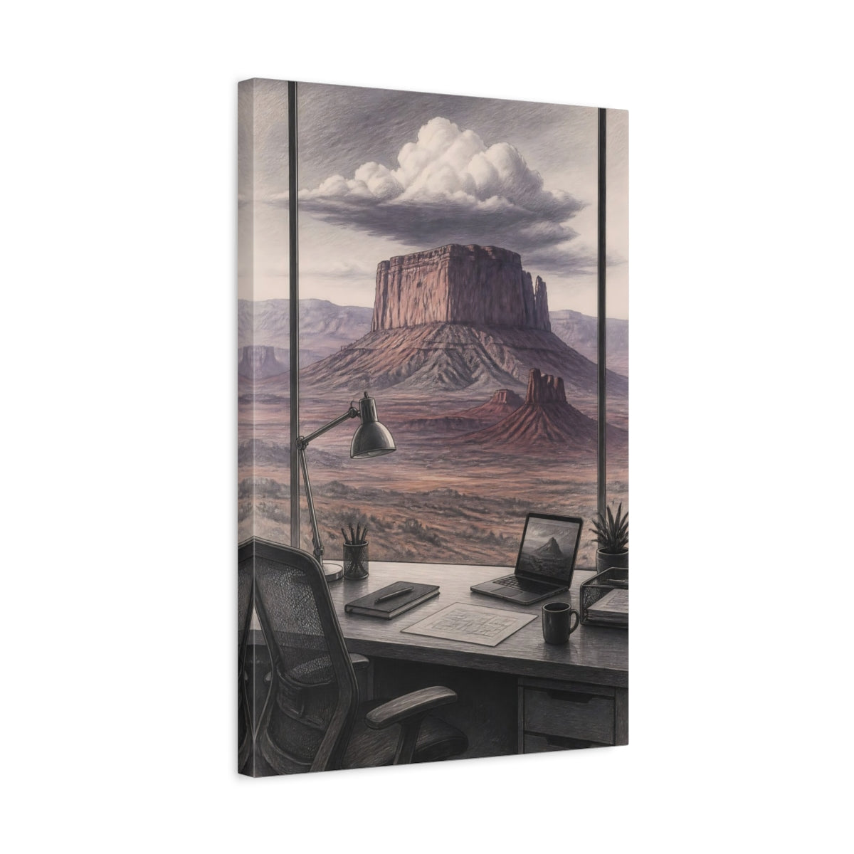 Side Mockup 3. Mesa Office View shown as canvas print